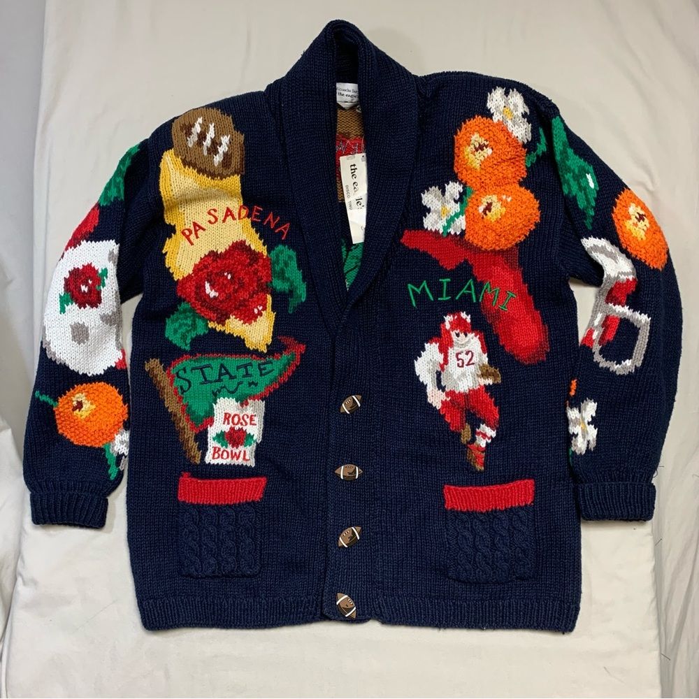 Nwt Vintage Rose Bowl Football Sweater Womens Large Cardigan Handknit College
